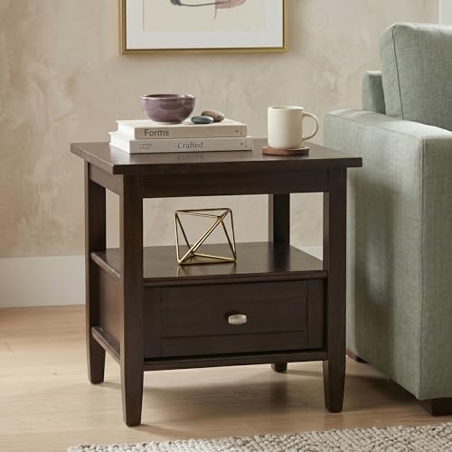 SIMPLIHOME Warm Shaker End Table - 20" Wide x 20" High Solid Wood Side Table in Tobacco Brown, Transitional Accent Table for Living Room or Bedroom with Drawer, Open Shelf and Square Tapered Legs by SIMPLIHOME - Image 2
