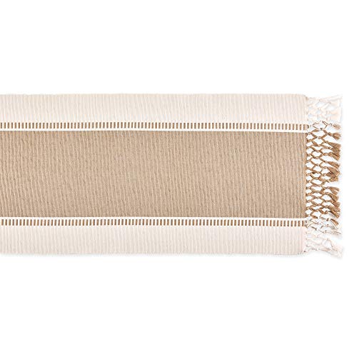 DII Dobby Stripe Woven Table Runner, 13x108 (13x113.5, Fringe Included), Stone by DII - Image 3