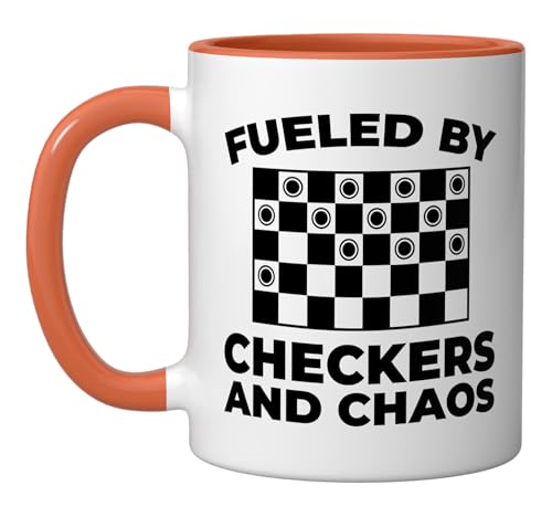 Checkers - Strategy Board Game Classic Checkers Ceramic Mug, Orange/White