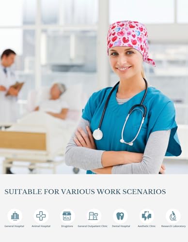 Image of Scrub Caps for Women with Buttons, Classic Surgical Caps | Double-Sided Printed, Adjustable,Long Hours, Sweatbands, Fabric Help Reduce Static Buildup