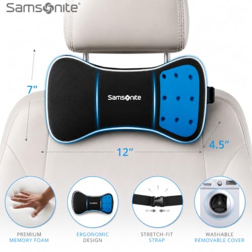 SAMSONITE, Infused-Gel Car Neck Pillow with Airflow Memory Foam, Headrest Support Cushion for Driving, Universal - Fits Any Vehicle, Including SUVs and Trucks, Washable Cover, Black… - image 3