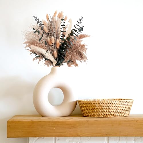 pampasgras deko - Tägliche Esszimmertisch Deko - Tischdeko & Trockenblumen Grünpampasgras Klein für Wohnzimmer, Deko Blumen Künstlich & Sommer Wohnung Deko im Boho Stil, Eucalyptus