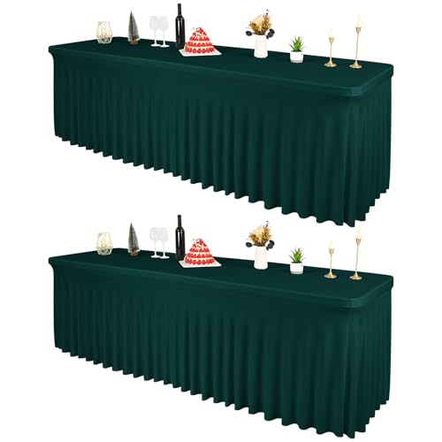 REWOMC 2 Packs Emerald Green Spandex Table Clothes for 8 Ft Tables