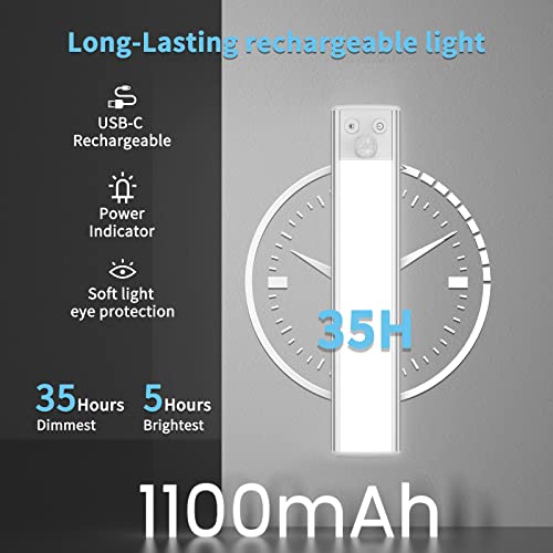 Moami 3 Color Led Closet Light, 66-Led Dimmable Usb Rechargeable Motion Sensor Magnetic Under Cabinet Lights 1100Mah Battery Operated White Strip Lighting, 20Cm/7.8Inch, Pack Of 2 #TOP2