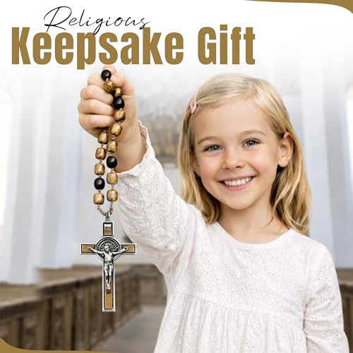 SANCTUM VERITAS Catholic Rosary Necklace | Large Bead Italian Rosary, Christian Prayer Beads for Car Mirror Decor, First Communion Religious Gift for Men and Women, Catholic Keepsake (Olive Wood)