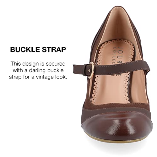 Journee Collection Womens Siri Block-Heeled Mary Jane Pumps With Buckled Strap, Brown, 8 #TOP3