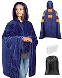 Girasol Cordless Wearable Heated Blanket, 10000mah Heated Blanket Battery Operated with Hood, USB Heating Throw Shawls Portable Electric Blanket with 3 Heating Levels for Home Office Outdoor(Navy)