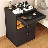 Yusong Night Stand with Gun Drawer & Invisible Lock, Bedside...