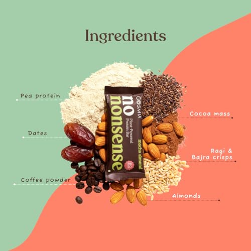 Image of Cosmix No-Nonsense Protein Bar | Mocha Almond | 11g Complete Plant Protein + 6g Fibre | No Added Sugar or Preservatives | Gluten & Lactose-Free, Gut-Friendly | 45g Bar | Pack of 6
