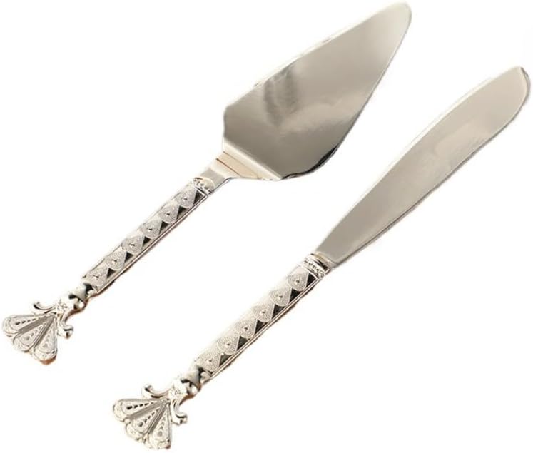 Classic Cake Knife Shovel Server 2 Piece Set Light Luxury Style Hotel Wedding Tableware Pizza Cutting Knife Shovel (Silver)