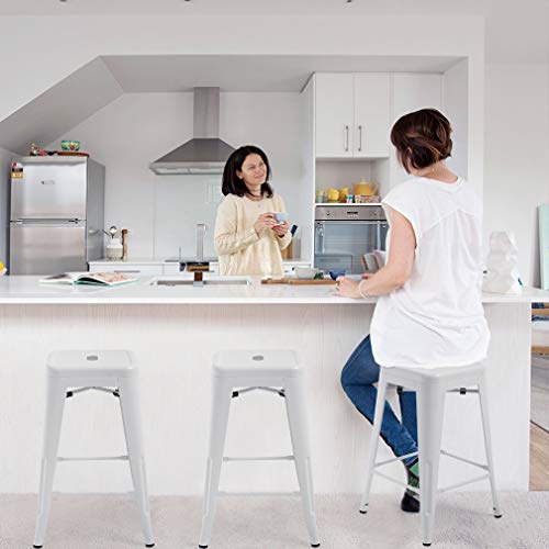 Image of FDW Metal Bar Stools Set of 4 Counter Height Bar Stools 24 Inches Industrial Bar Chairs Patio Stool Stackable Backless Stool Indoor Outdoor Metal Kitchen Stools Bar Chairs (White, 24 inch)