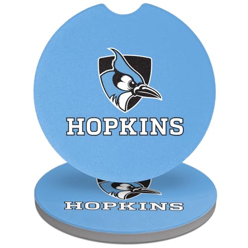 Johns Hopkins University Primary Logo Car Coasters, Pack of 2, 2.5" Ceramic Stone, Drink Coaster for Cup Holders with Finger Notch