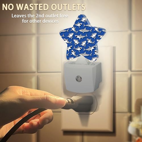 Image of Bule Shark Night Lights Plug in Wall Lamp Smart Dusk to Dawn Sensor for Home Decorative,Kids Room Bedroom Bathroom Kitchen Hallway Gifts