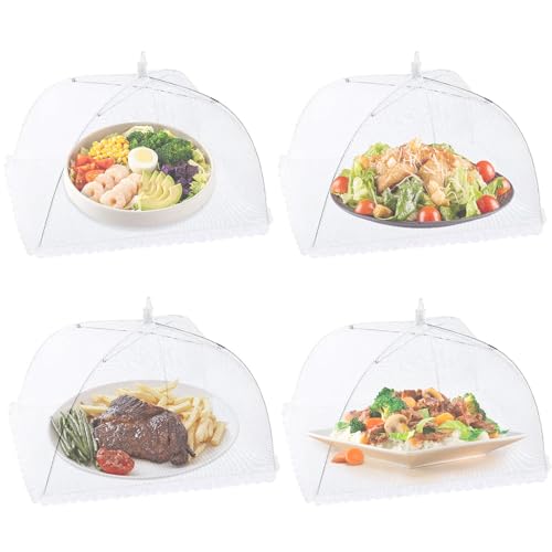 4 Pack Food Covers Mesh Pop Up 32x32cm, Food Net Cover Foldable Insect Proof Food Covers for Home Outdoor Camping Picnics BBQs Parties