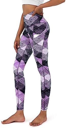 ODODOS Women's High Waisted Pattern 7/8 Leggings with Pockets, Tummy Control Non See Through Athletic Workout Running Yoga Legging Pants, Sketched Chevron, Large
