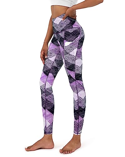 Ododos Women's High Waisted Pattern 7/8 Leggings With Pockets, Tummy Control Non See Through Athletic Workout Running Yoga Legging Pants, Sketched Chevron, Large #TOP6