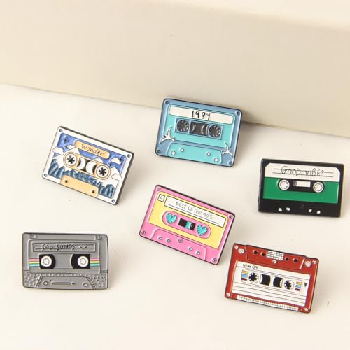6PCS Vintage Tapes Enamel Pins Bulk, Cartoon Cute Cool 90's Vibes Lapel Backpack Hat Pin Set, Decorative Crooches Button for Jeans, Jackets, Bags, Dress, Shoes2