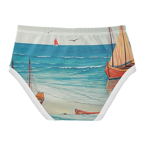 Girls Underwear Toddlers 2t Cotton Little Girl Panties Durable Kids Briefs Undies Vintage Boats Teal Beach2