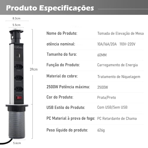 Filtro de Linha, Extensão Tomada, Régua Tomada, Régua de Energia, 1 10A Tomada, 2 16/20A Tomadas, 1