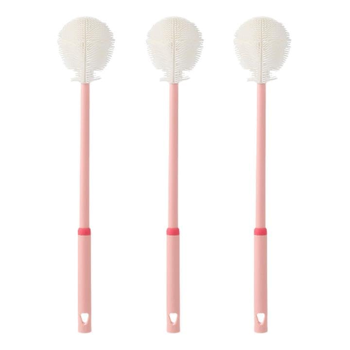 Flaschenbürsten mit langem Griff, flexibler Flaschenschrubber für Wasserflaschen, Glaswaren, Tassen, Rosa, 3 Stück