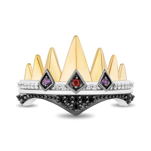 Jewelili Enchanted Disney Fine Jewelry Black Rhodium and 14K Yellow Gold Over Sterling Silver with 1/6 CTTW Diamonds Evil Queen Ring4