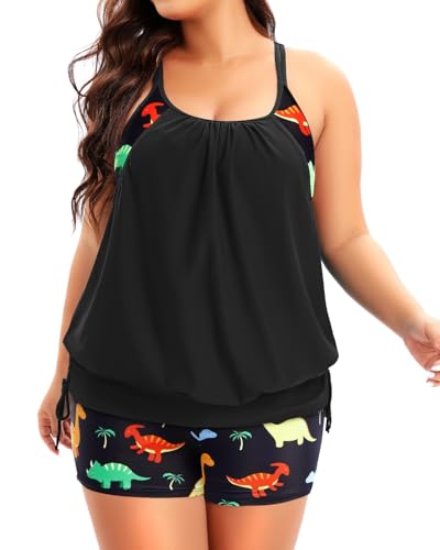 Image of Holipick Plus Size Tankini Swimsuits for Women Two Piece Tummy Control Bathing Suit Blouson Tankini Top with Shorts