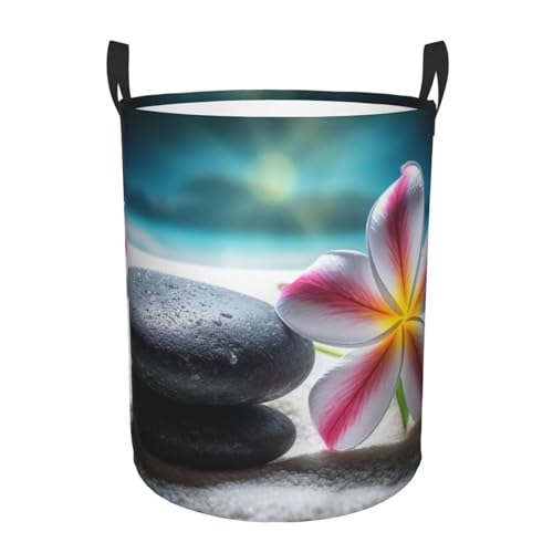 Grand panier à linge pliable avec fleurs tropicales et pierre zen - Panier à linge autonome avec poignées - Panier à linge pliable pour salon, chambre à coucher