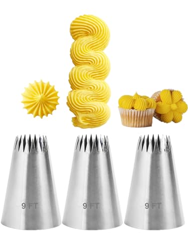 Piping Nozzles for Churros,Extra Large Open Star Tips for Eclairs, Cake,Cupcakes, Cookie and More, 3 Pcs