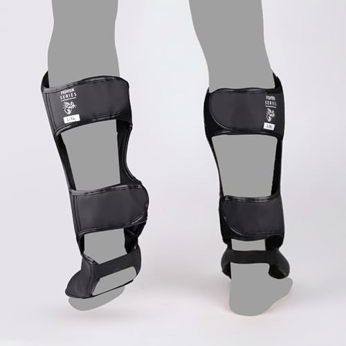Image of Mauzer Muay Thai MMA Shin Guards & Foot Protection Medium Size | Kickboxing Instep Protectors | High-Density EVA Padding | Adjustable Velcro Straps | Durable Synthetic Leather (Medium)