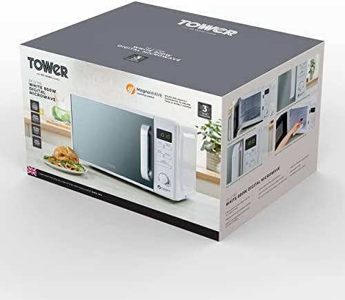 Tower T24037WHT Digital Microwave with Sleek Mirror Door, 800W, 20L, White