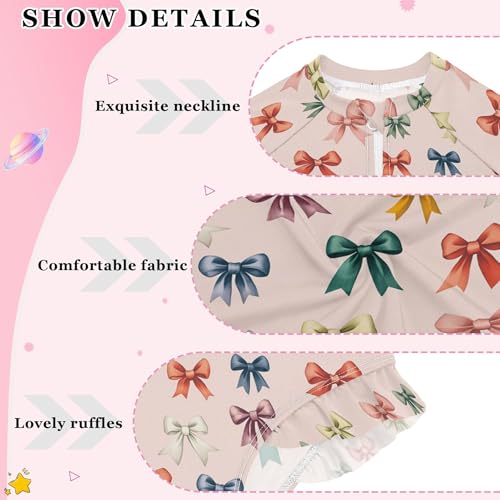 Colorful Bows Girls Long Sleeve Rashguard Swimsuit UV Protection One-Piece Swimwear Bathing Suit B04049004