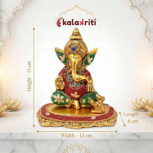 Statue du Seigneur Ganesh dorée 15cm pour temple de maison