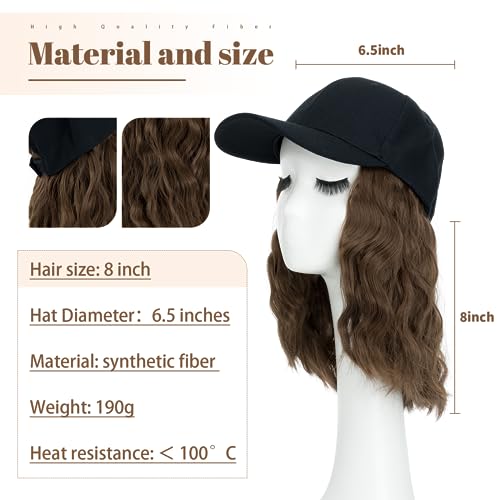 8 Inch Baseball Cap With Hair Extensions BOB Synthetic Hair With Attached Black Hat With One Piece Hair Extensions For Women - Image 2
