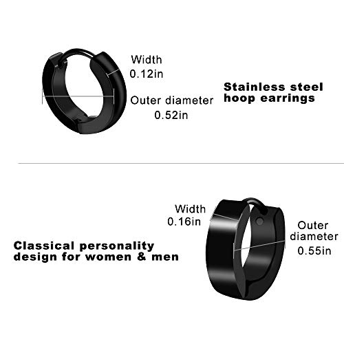 Onesing 12 Pairs Earrings For Men Black Stud Earrings Mens Earrings Black Hoop Earrings Stainless Steel Earrings Set Jewelry Piercings For Men Women #TOP2
