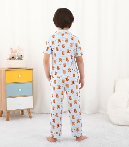 Image of Toddler Boys Girls Clothes Set Viscose from Bamboo Home Outfit Button Down Top Clothing Sets Soft with Pockets 2-5T