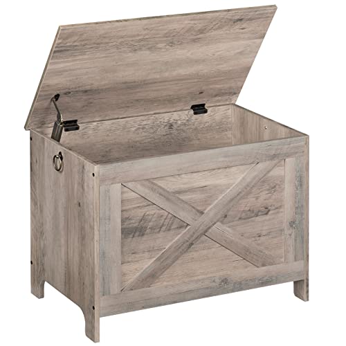 ALLOSWELL Toy Chest, Retro Toy Box, Sturdy Entryway Storage Bench with Safety Hinge, Wooden Look Shoe Bench for Living Room, Bedroom, Greige SCHG48601