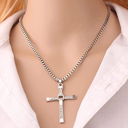 Image of Zibuyu Cross Necklace for Men Dominic Toretto's Cross Pendant Necklace The Fast and the Furious Titanium Steel Cross Neck Pendant Jewelry for Men and Boy's (Silver)