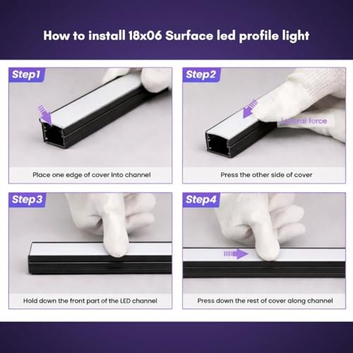 Image of Lighting (18x6mm) LED Strip Light 1Meter Black Aluminium Rectangular Surface Profile Light Channels with Diffused, Black End Caps and Mounting Clips Without LED Straight Linear (5)
