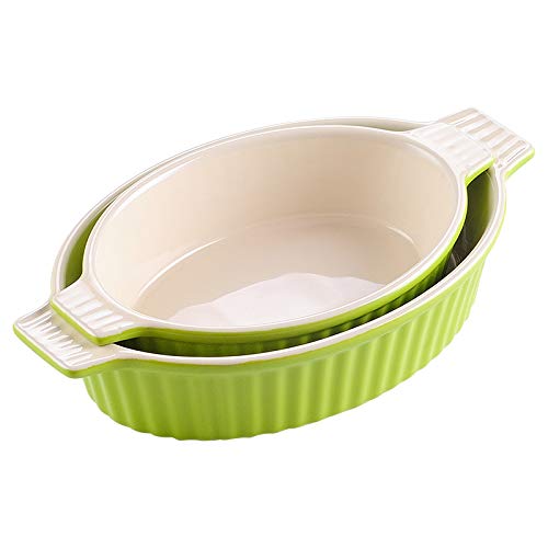 MALACASA Casseroles Dishes Bakeware Set, Ceramic Oval Baking Dishes for Casseroles, Green Lasagna Pans (9.5"/11.25") for Cooking, Cake Dinner, Kitchen, Banquet and Daily Use, Set of 2, Series Bake