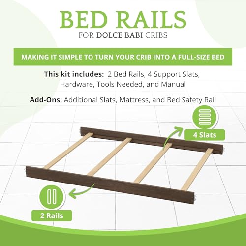 Full-Size Conversion Kit Bed Rails for Dolce Babi Convertible Cribs - Solid Wood Rail - Toddler and Adult Rail for Full-Size Beds - Essential Nursery & Baby Furniture (Weathered Brown) - Thumbnail 3