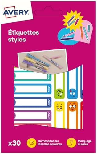 AVERY - Sachet de 30 étiquettes pour stylos. Thème Smileys. Forma...