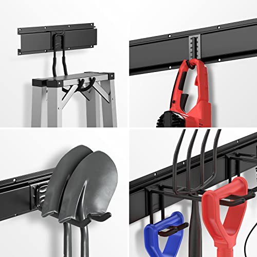14 Pcs Tool Storage Rack, 64 Inches Adjustable Garage Tool Organizer Wall Mounted Storage System With 10 Hooks, Super Heavy Duty Steel Garden Tool Organizer Wall Holders #TOP2