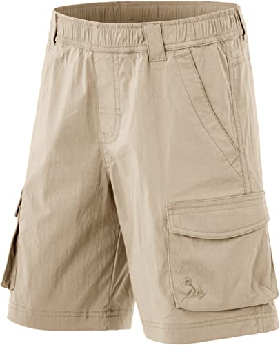 Cqr Kids Youth Pull On Cargo Shorts, Outdoor Camping Hiking Shorts, Lightweight Elastic Waist Athletic Short With Pockets, Driflex Shorts Khaki, X-Large #TOP6