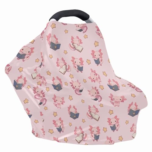 Image of Breast Feeding Cover Cat Carseat Covers Baby, Pink Axolotl Nursing Covers Breast Feeding Covers for Women, Multi Use Infant Carseat Canopy