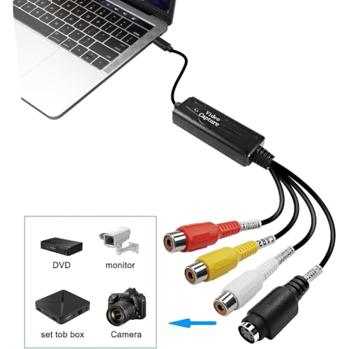 Lizusidtsy 1 Piece AV to USB C Converter Video Capture Card Adapter 1 Channel AV NTSC PAL Video S Video/Composite to USB Converter, Black, 500411882
