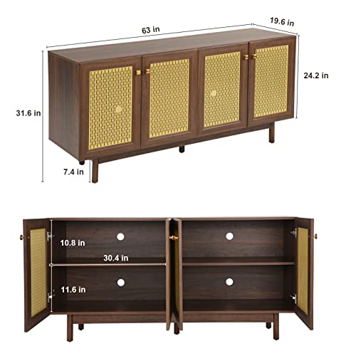 Homfamilia Sideboard Buffet Cabinet With Storage, 63" Kitchen Storage Cabinet With Doors And Adjustable Shelf, Tv Console Table, For Living Room, Dining Room, Hallway, And Entryway(Brown) #TOP1