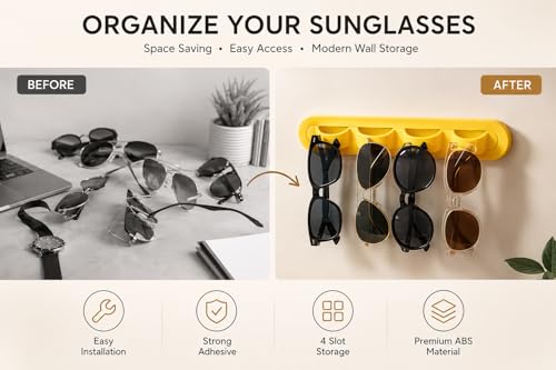 Image of Sunglasses Organizer, Wall Glasses Holder, Acrylic Sunglasses Display, Eyeglass Organizer for Multiple Glasses for Office & Home Decor, Unique Gifts for Husband, Women & Girls
