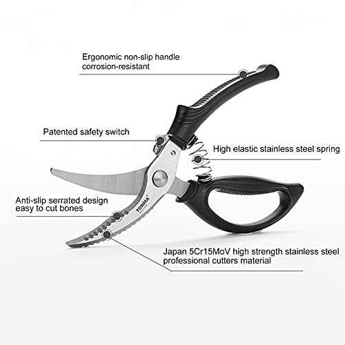 Tonma Kitchen Shears Heavy Duty [Made In Japan], Commercial Quality Poultry Shears With Patented Safety Lock And Ergonomic Handles, Kitchen Scissors Ideal For Chicken, Bone, Lobster, Crab, Vegetable #TOP1