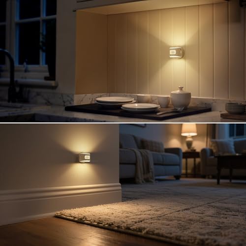 Image of DORESshop Motion Sensor Night Light Indoor, Rechargeable Night Lights, Magnetic Stick-On Stair Lights 3000K Warm White, Battery Operated Lights for Hallway,Kitchen,Closet,Bedroom