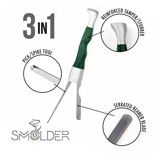 3-n-1 Tobacco Pipe Tool - Rosewood and Stainless Steel. 3 in 1 Tool Features a Pipe Chamber Reamer, Bowl Spike and Reinforced Tamper (Green) - Thumbnail 3